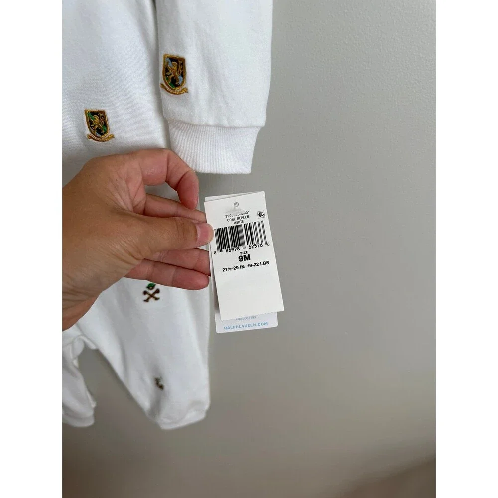 NWT Ralph Lauren Baby Boy Polo Embroidered Coverall White